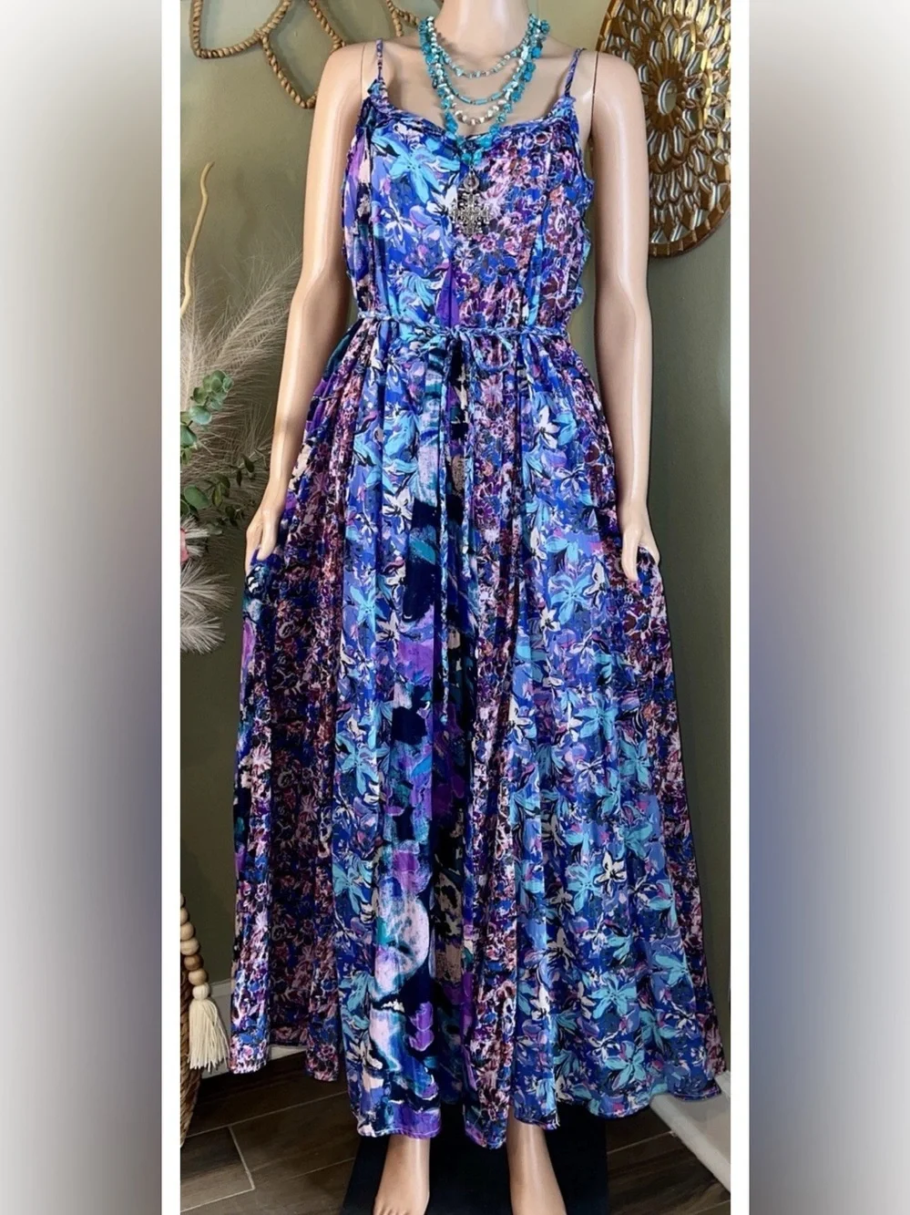 🆕 Free People Moondive Maxi Dress Purple Floral Combo Small Boho Beachy